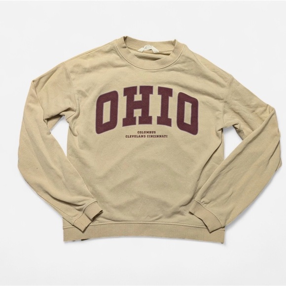 H&M Kids Ohio Varsity Crewneck Sweatshirt Youth 16 Tan Beige - Picture 3 of 5
